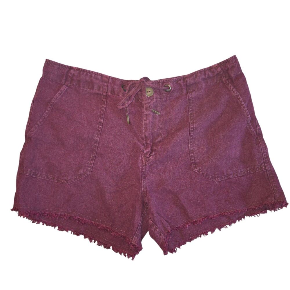 Sanctuary Women's Burgundy 100% Linen Drawstring Raw Hem Cut-Off Shorts Size 29